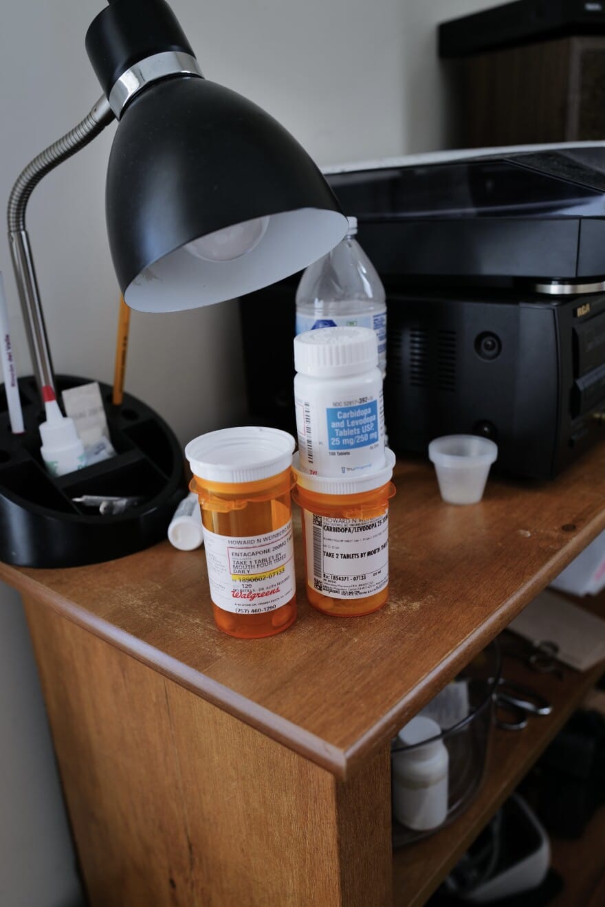 Howard Weinberg’s Parkinson’s medications, which he keeps with him to stay on schedule throughout the day