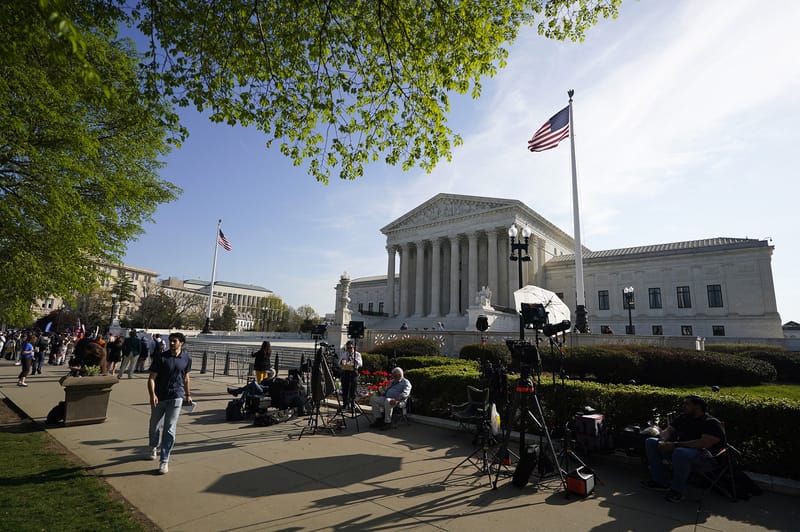 WASHINGTON, DC - APRIL 01: Members of the media set up outside the U.S. Supreme Court ahead of U.S. President Donald Trump's expected arrival on April 01, 2026 in Washington, DC. The Supreme Court is hearing oral arguments in Trump v. Barbara to determine if President Trump's executive order ending birthright citizenship is constitutional. According to historians and the Court, this is the first time a sitting president has attended oral arguments at the nation's highest court. (Photo by Al Drago/Getty Imag