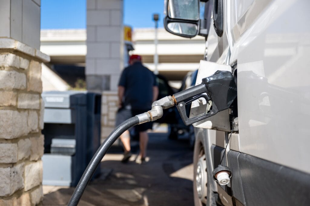A gas pump is seen in a vehicle on Nov. 26, 2025, in Austin, Texas. Gas prices rose Tuesday after the U.S.-Israel strikes on Iran. (Photo by Brandon Bell/Getty Images)