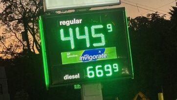 A gas station advertises gas and diesel prices in Forest Glen, Md., on Oct. 5, 2026. More than half a dozen states have enacted tax relief to ease the burden on consumers as fuel prices continue to surge. (Photo by Jane Norman/States Newsroom)